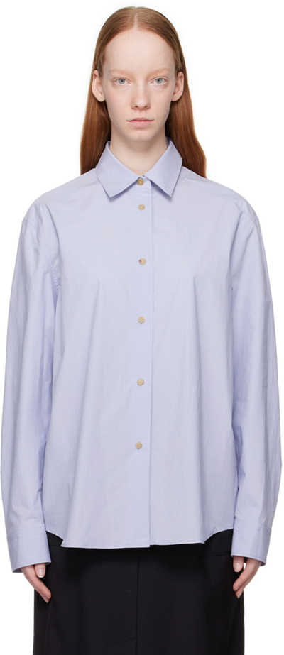 Khaite Argo Washed Cotton Poplin Button-up Shirt In Sky Blue