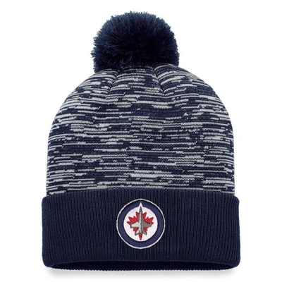 Fanatics Branded Navy Winnipeg Jets Defender Cuffed Knit Hat With Pom