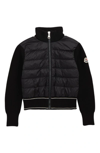Moncler Tricot Knit Cardigan Down Jacket In Black