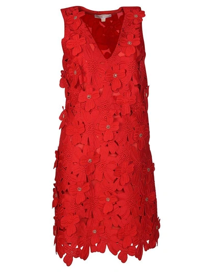 Michael Kors Floral Applique Dress In Red
