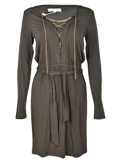 Michael Kors Embellished Tied-front Dress In Ivy