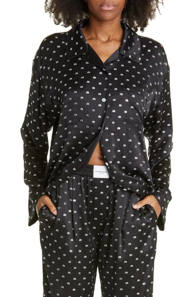 Alexander Wang Hotfix Pajama Shirt In Silk Charmeuse In Black