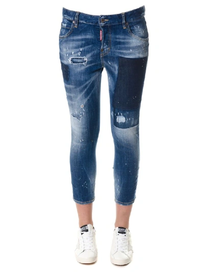 Dsquared2 Stone Wash Denim Jeans With Patch In Blue