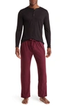 Sleephero Knit Pajamas In Black With Burgundy