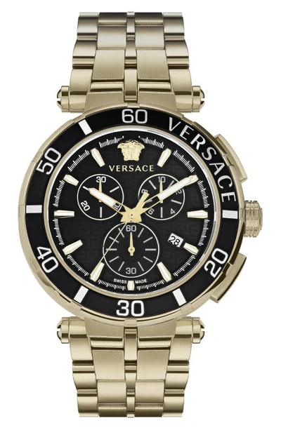 Versace Men's Greca Chrono 45mm Ip Goldtone Stainless Steel Bracelet Watch In Black