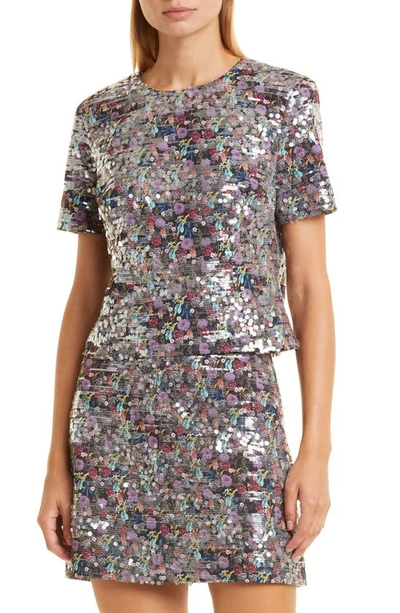 Club Monaco Floral Sequin Top In Winter Berry