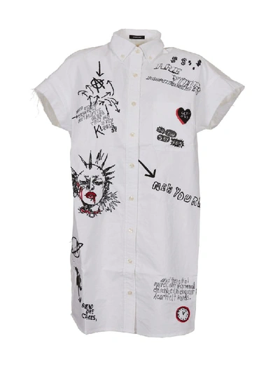 R13 Punk Print Long Shirt In White