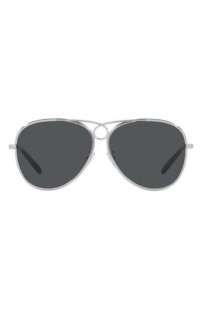 Tory Burch 59mm Aviator Sunglasses In Shiny Silver