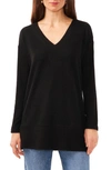 Vince Camuto Drop Shoulder Cozy V-neck Knit Top In Rich Black