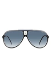 Carrera Eyewear 63mm Polarized Aviator Sunglasses In Black Blue / Blue Shaded