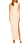 Susana Monaco Sleeveless Ruched Midi Dress In Blanched Almond
