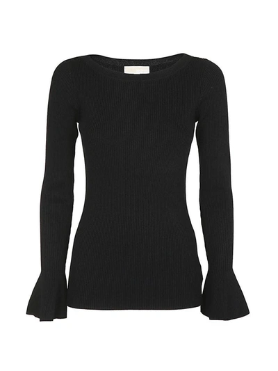 Michael Kors Ribbed Bell-cuff Pullover In Black