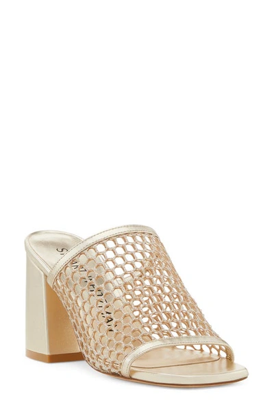 Stuart Weitzman Cayman Glitter Mesh Block-heel Mules In Platino