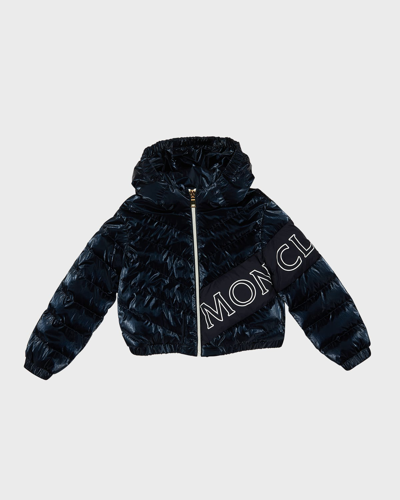 Moncler Kids' Girl's Vonnes Logo-print Jacket In Blue