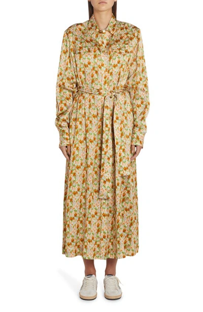 Golden Goose Journey Floral-print Crepon Maxi Shirtdress In Green Essence/ Pink Flower