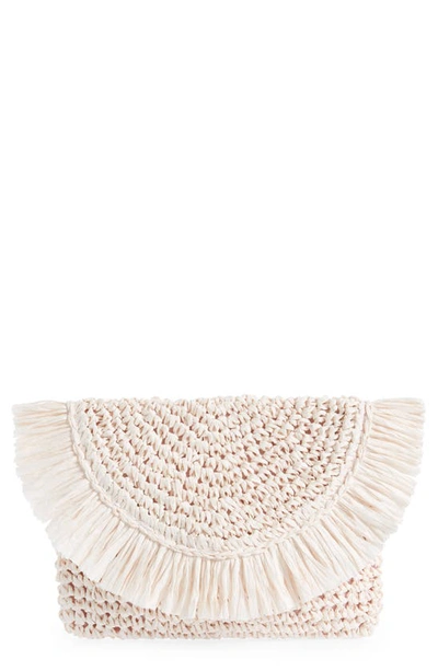 Btb Los Angeles Riley Fringe Straw Clutch Bag In Shell