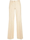 Golden Goose Geometric Embroidered Stripe Cotton Wide Leg Pants In White