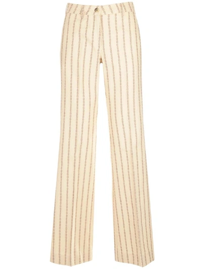 Golden Goose Journey Cotton Canvas Jacquard Flared Trousers In White