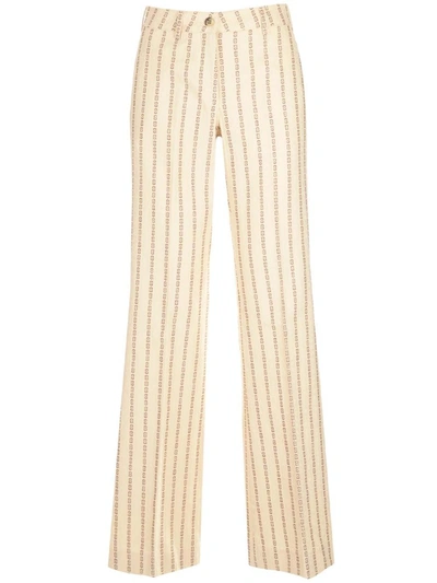 Golden Goose Geometric Embroidered Stripe Cotton Wide Leg Pants In White