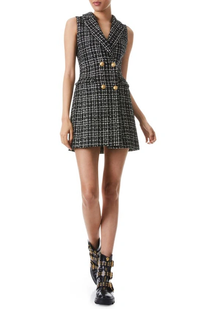 Alice And Olivia Jordy Double-breasted Tweed Tuxedo Dress In Black