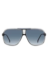 Carrera Eyewear Grand Prix 64mm Polarized Navigator Sunglasses In Black Blue / Blue Shaded