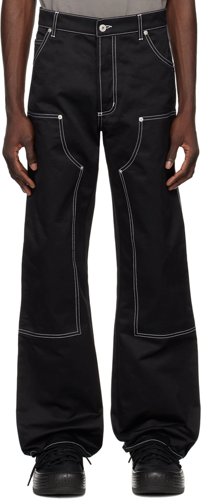 Heron Preston White Stitch Canvas Carpenter Pants In Black