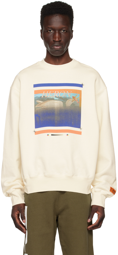 Heron Preston Heron Print Cotton Crewneck Sweatshirt In White