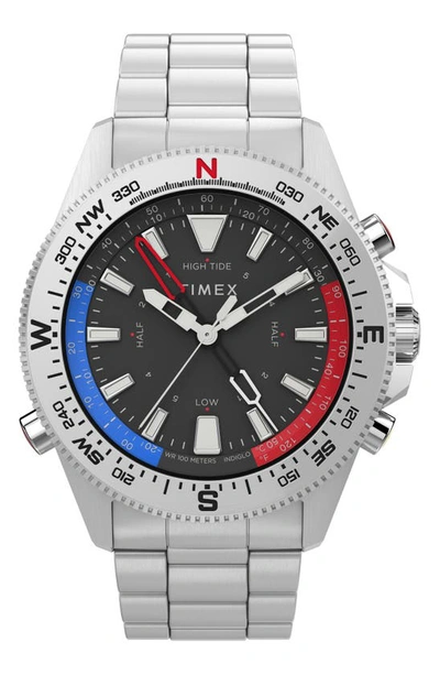 Timex Expedition North Compass Bracelet Watch, 43mm In Silver/ Black/ Silver