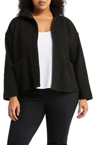 Eileen Fisher Stand Collar Double Knit Jacket In Black