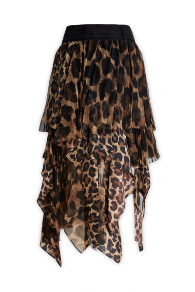 Sacai Leopard Printed Pleated Midi Skirt In 651