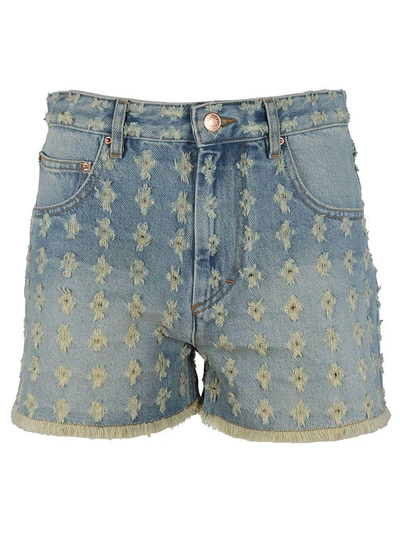 Isabel Marant Floral Embroidered Denim Shorts In Blue