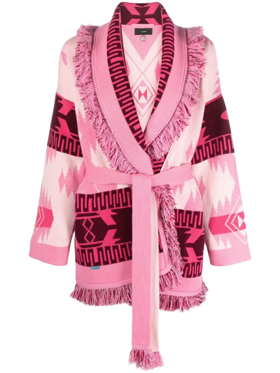 Alanui Icon Jacquard Belted Cardigan In Rose