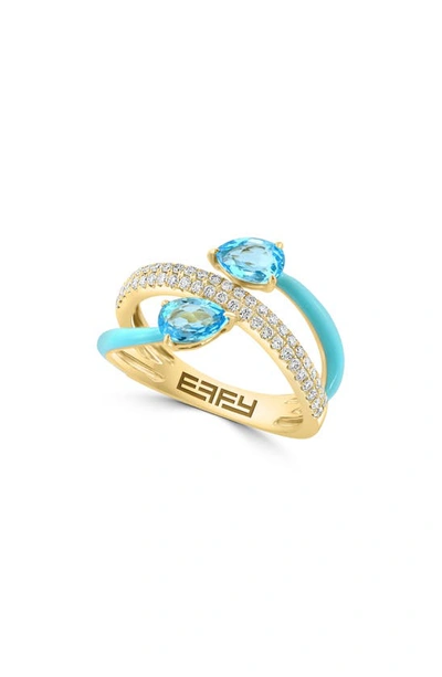 Effy 14k Gold Pavé Diamond & Blue Topaz Ring