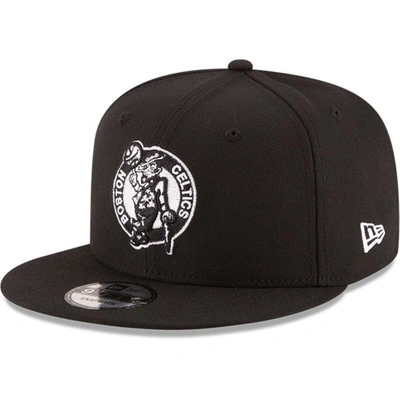 New Era Black Boston Celtics Black & White Logo 9fifty Adjustable Snapback Hat In Black/white
