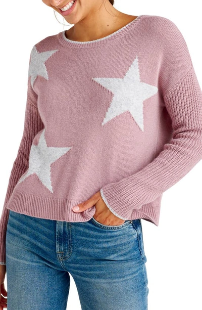 Splendid Frances Intarsia Crewneck Sweater In Rose Quartz