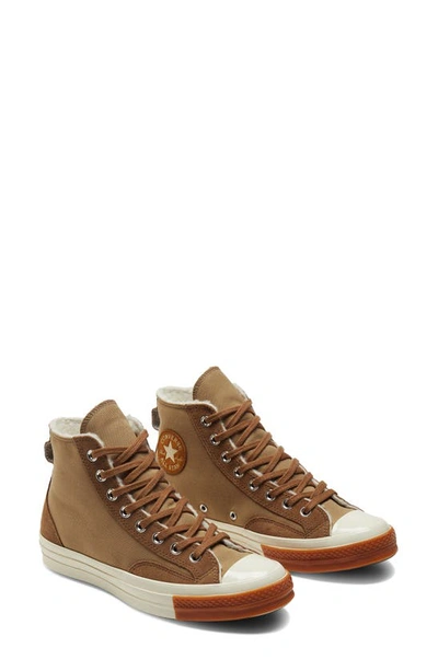 Converse Chuck Taylor® 70 Hi Faux Shearling Lined Trainer In Nomad Khaki/ Sand Dune/ Egret