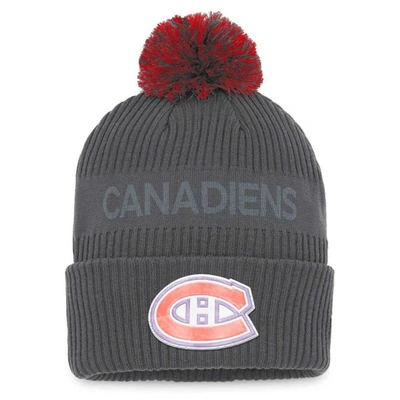 Fanatics Branded Charcoal Montreal Canadiens Authentic Pro Home Ice Cuffed Knit Hat With Pom
