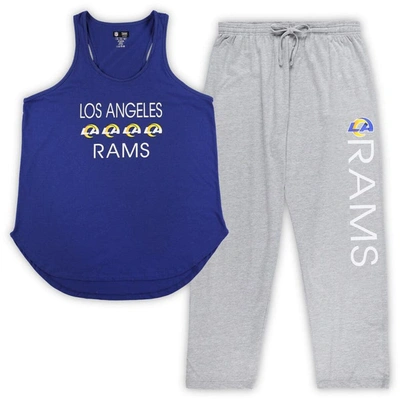 Concepts Sport Women's  Royal, Heather Gray Los Angeles Rams Plus Size Meter Tank Top And Pants Sleep In Royal,heather Gray