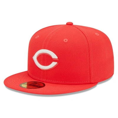 New Era Red Cincinnati Reds Lava Highlighter Logo 59fifty Fitted Hat