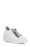 Fly London Delf Platform Wedge Sneaker In White/ Graph/ Mynt Dublin