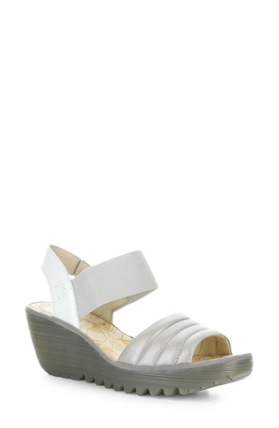 Fly London Yiko Platform Wedge Sandal In Silver/white Borgogna/luxor