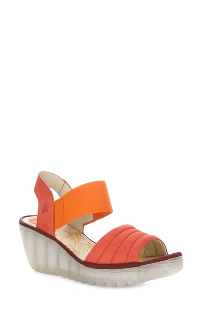 Fly London Yiko Platform Wedge Sandal In 003 Devil Red Cupido