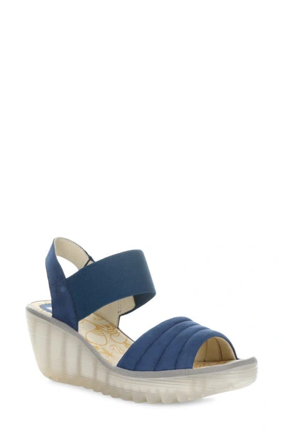 Fly London Yiko Platform Wedge Sandal In Blue