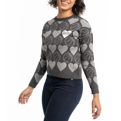 Lusso Charcoal Los Angeles Lakers Basketball Love Swarovski Crystal Intarsia Pullover Sweater