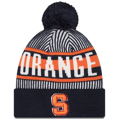 New Era Navy Syracuse Orange Logo Striped Cuff Knit Hat With Pom