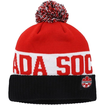 Nike Black Canada Soccer Classic Stripe Cuffed Knit Hat With Pom In Black,red
