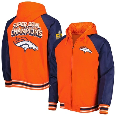 G-iii Sports By Carl Banks Orange Denver Broncos Defender Raglan Full-zip Hoodie Varsity Jacket