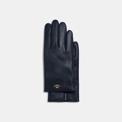 Coach Outlet Coach Plaque Leather Tech Gloves In Black