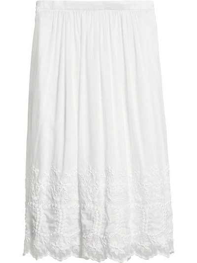 Burberry Shaftesbury Embroidered Cotton & Silk Skirt In White