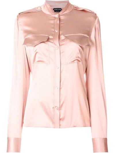 Tom Ford Band Collar Satin Shirt In Pink